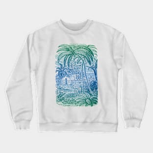 Tropical Vintage Illustration Palm Trees Beach Botanical Crewneck Sweatshirt